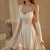 Women's Sleepwear Pajamas Women Sexy Bathrobe Gown Two-Piece Set Temperament Simple Home Wear Backless Hollow Out Nightgowns