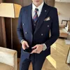 Herrenanzüge, Herren-Blazer, 2 Anzug-Sets, 3-teilig, Hochzeit, Business, elegante formelle Weste, Hosen, Mäntel, luxuriöse Slim-Fit-Jacken