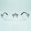 Monturas de gafas con diamantes cruzados 3524012 con varillas de cuernos de búfalo híbridos naturales y lentes de 56 mm