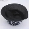 Large Brim Hats Bucket Hats Nouvelle marque de mode noir blanc zèbre rayé imprimé seau chapeaux réversibles casquettes de pêcheur pour femmes hommes Panama Gorras chapeau YD046 YQ231110