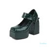 Dress Shoes Women Pumps Square Toe Buckle Stone Hoof Heels High Heeled Chunky Big Size Platform Fashion