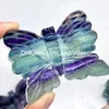 Escultura de mariposa de fluorita de arco iris natural Artesanía Ángel espumoso Aura Revestimiento de titanio Reiki Meditación Cristal de cuarzo Minerales metafísicos Estatua de animal