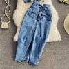 Abiti da lavoro 2023 Moda estiva Donna Senza spalline Cerniera Crop Top Vita alta Gonna con bottoni rovesciati Set da 2 pezzi Casual Denim Jeans Abbigliamento completo