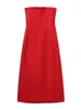 Basic Casual Dresses TRAF Women Fashion Red Strapless Midi Sheath Dress Vintage Pockets Decoration Back Zipper Female Spring Autumn Backless 231109