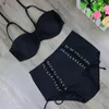 Trajes de baño de mujeres bikinis sexy para mujeres trajes de baño con cintura alta cabestro de baño bikini set negro hueco