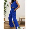 Women'S Two Piece Pants Womens Summer Women Vest Set O-Neck Crop Tops High Waist Flare Suit Female 2022 Causal Vintage Lady Outfits Dh2Wp