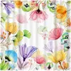 Tende da doccia Tenda a fiori Tema astratto Moderno Acquerello Stampa artistica Modello Decorazione Bagno in tessuto impermeabile con gancio Deco