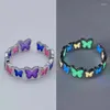 Cluster Rings Fashion Butterfly Luminous For Women Men Glow In Dark Animal Ring Silver Color Adjustable Finger Couple Jewelry Gift