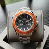 腕時計の豪華なメンズクォーツクロノグラフVK63ムーブメントウォッチステンレス鋼オレンジセラミックベゼルブラックホワイトラバーキャンバスリストウォッチ