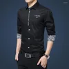 Herren Freizeithemden Herren Langarm Spleißen Blume Tops Frühling Herbst Mode Business Slim Chemise Homme Button Bluse