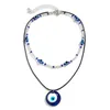 Anhänger Halsketten Boho Acryl-Samenperlen-Schlüsselbein-Halsband Einfache Leder-Wachsschnur-Kette Große türkische glückliche blaue Augen-Halskette Sommerschmuck