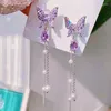 Boucles d'oreilles pendantes coréennes élégantes et mignonnes, strass papillon pour femmes et filles, mode chaîne en métal, Bijoux cadeaux