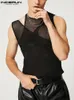 Herren-Tanktops, Herren-Tanktops, aushöhlen, Netzstoff, transparent, Streetwear, solide O-Ausschnitt, ärmellose Westen, sexy Party-Nachtclub-Oberteile, INCERUN S-5XL 230410