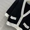 Frauen Sweaters Frühling schwarz Kontrastfarbe Stickerei Stricker Strickjacke Pulloverhülle gegen Hals getäfelte Single Breauzierte Tops W da