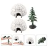 Garden Decorations 1 Set Artificial Polars Ice House Figurine Realistic Decor Mini Christmas Tree