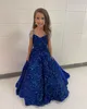 Iridescent Girl Pageant Dress 2023 Velvet Sequin Beading Off-Shoulder little Kid Birthday Formal Party Gown A-Line Toddler Teens Preteen Floor-Length Royal Red Blue