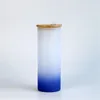 Garrafas de água sublimação em branco 18oz copo de chá de vidro colorido fosco gradiente beber garrafa reta caneca com tampa de bambu