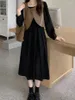 Werkjurken Harajpee Modieuze stijlvolle pakken PU lederen vest 2023 herfst zwarte hoog getailleerde jurk zoete koele zachte tweedelige sets