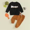 Kledingsets Toddler Baby Boy Thanksgiving Outfit Letter Letter Sweatshirt Solid kleur Elastische broek 2 stks Fall Deset set