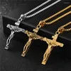 قلادة قلادة Kotik Cross Inri Crucifix Jesus Necklace Gold Color Stafless Steel Men سلسلة هدايا مجوهرات مسيحية خمر