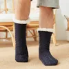 Женские носки, зимние хлопковые плюс утепленные удобные мужские носки в полоску до середины икры, теплые чулки для сна, рождественский подарок, домашний напольный ковер