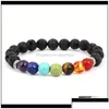 Kralen strengen armbanden 7 mannen zwarte lava genezing nce kralen reiki chakra boeddha gebed natuursteen yoga armband wo drop levering j dh8kz