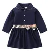 2023Vestito da principessa per bambina Vestito estivo a maniche corte con collo alto per bambini Vestito a righe per bambini con collo alto