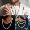 Hip Hop 6-14mm Width 18K Gold Plated Stainless Steel Iced Out Zircon Buckle Cuban Chain Necklace Miami Cuban Link Chain Necklace