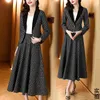 Zweiteiliges Kleid mit kariertem, farbigem Rock und Tweed-Set für Damen, Herbst, schmale Passform, Conjunto Femenino Roupa Elegante Festlandchina