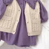 Vestidos de menina melario 2023 outono e inverno meninas moda vestido bebê boneca manga longa roxo pequena princesa