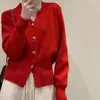 女性のニットvネックラブボタンセーターミュージャーY2K服トリミングカーディガンクリスマスレッドセーターニットジャケットビンテージ秋