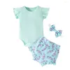 Kledingsets Baywell Summer Baby Girl korte mouwen Romper Stripes Shorts Hoofdband 3 pc's/Set Casual Girls Cloths 0-18 maand