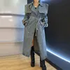 Damen-Denim-Trenchcoat SpringTemperament Zweireihiger Schnür-Loser langer Denim-Mantel All-Match-Mode