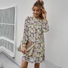 Robes décontractées printemps été robe courte florale ample pour les femmes 2023 volants demi col haut dames une ligne surdimensionné imprimé