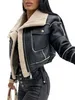 Women's Jacket Faux Leather Biker with Fur Trimmed Collar Vintage Moto Coat Warm Winter Outerwear 231109