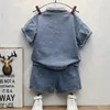 Roupas conjuntos de roupas de bebê conjunto de verão Gentleman Conjunto Demin Shirtshorts 2 peças Roupas Infantil Roupas para meninos Conjunto de 2-10 anos 230410