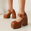 SURES Buty Kobiety Pumps Square Bluckle Stone Hoopy Obcasy High Obcing Chunky Big Diree Platform Fashion