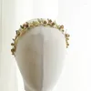 Hårklipp Ankomstgrön Vine Gold Color Leaf Bridal Wedding Crown Tiaras Emalj Blomma Band för kvinnliga smycken