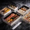 Set di stoviglie Scatola di imballaggio per il pranzo in legno usa e getta Sushi giapponese Insalata Contenitore per confezioni Sashimi Tempura Scatole pieghevoli Strumenti