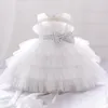 Girl Dresses Toddler Fluffy Pink Wedding Party For Baby 2-5 Yrs Sequin Bow Tulle Baptism Birthday Princess Clothe Lace Summer