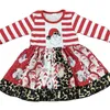 Meisjesjurken Kinderboetiekkleding Kerst Kerstman rode streep luipaardkant jurk met lange mouwen 231108