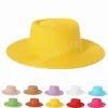 Women Spring Summer Yellow Straw Hat Wide Brim Fedora Sun Beach hat flat top flat brim top hat outdoor