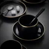 Cups Saucers Black Matte Ceramic Luxury Coffee Cup Set With Saucer Milk Water Business Nordic Afternoon Tea Wedding Gift