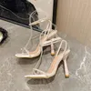 Dress Shoes Summer Lady Sandals Square Toe Fashion Pearl Rhinestone Women Transparent High Heels Buckle Party Pumps