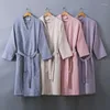 Vêtements de nuit pour femmes été automne coton Robes Double pont gaze Plaid Kimono chemise de nuit ample grande taille maison peignoir robe de chambre