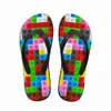 Anpassade kvinnor lägenheter hus tofflor tofflor 3d tetris tryck sommar mode strand sandaler för kvinnliga damer flip flops gummi flipflops h7tw#