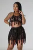 Vestidos de trabalho feminino férias praia vestido casual conjunto verão sexy borla suspender camiseta com a mesma mini saia