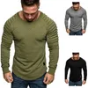 Hommes t-shirts 2023 automne hiver Simple couleur unie lâche élastique hommes pull mode pli à manches longues veste décontractée