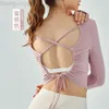 Desginer Aloo Yoga Tops Thin Dress T-shirt Women's Sexy Sports Cover Up Hollow Back Fitness Long Sleeve Top