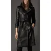 Jaquetas masculinas Mulheres Brown Couro Trench Coat Genuine Lambskin Overcoat Long Winter Jacket